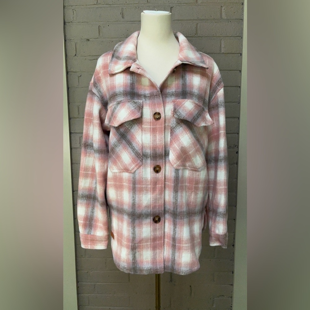 Simply Southern Pink Plaid Utility Jacket /Shaklet M
